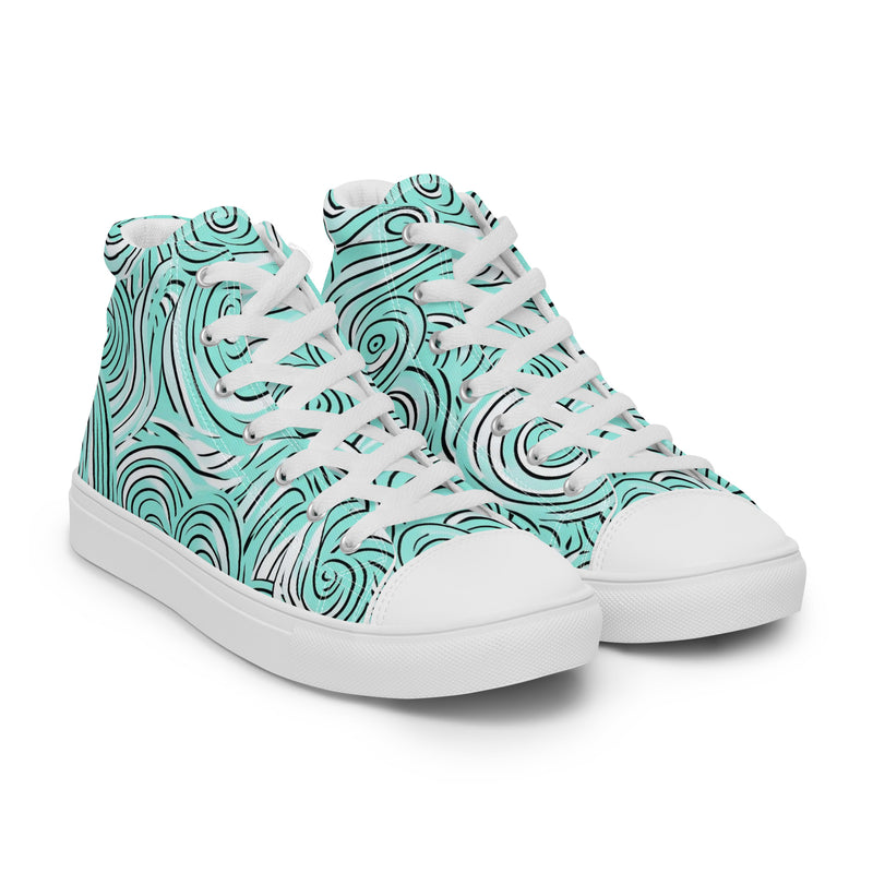 Teal Swirl High Top #145 - Front View | HA!LO Canvas Sneakers