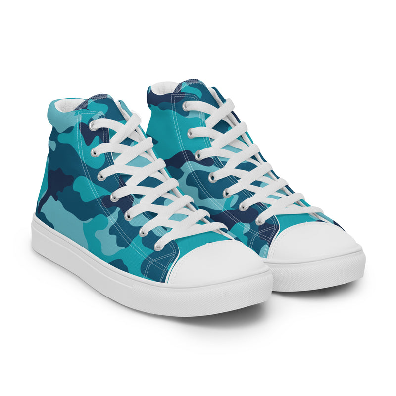 Blue Camo High Top #178 - Front View | HA!LO Canvas Sneakers