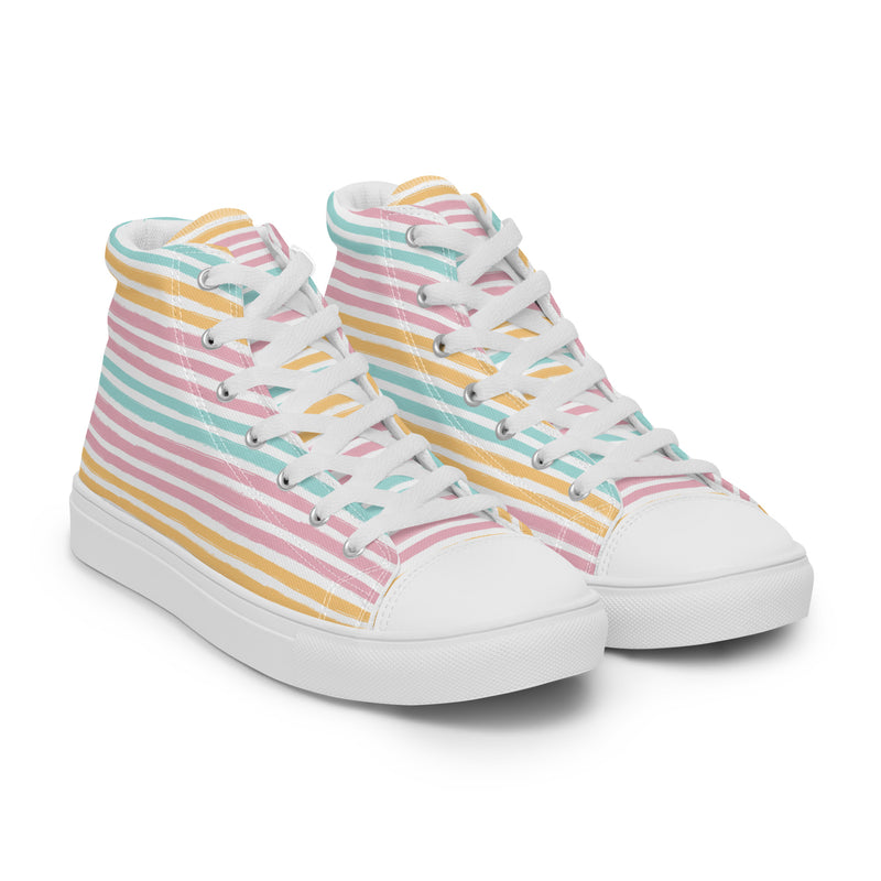 Rainbow Stripe High Top #190 - Front View | HA!LO Canvas Sneakers