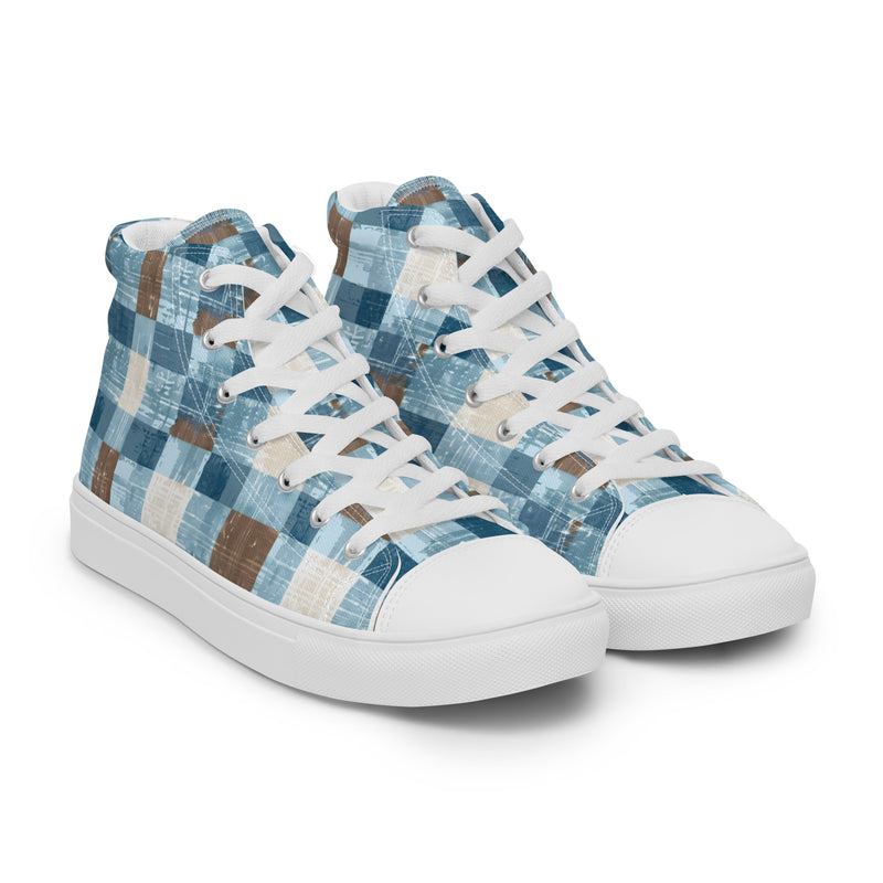Patchwork Blue High Top #231 - Front View | HA!LO Canvas Sneakers