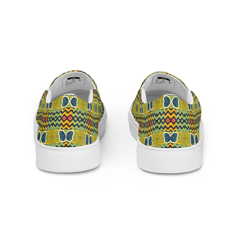 Yellow Green Plaid Slip-On #12 - Back View | HA!LO Canvas Sneakers