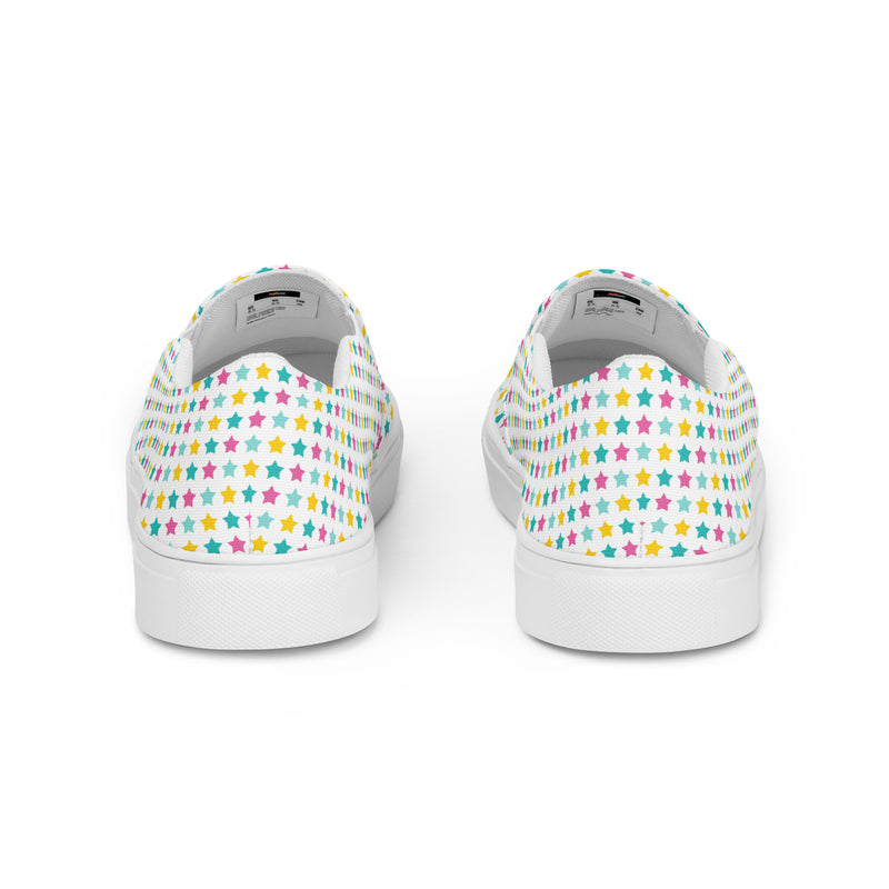Pastel Confetti Dot Slip-On #71 - Angled View | HA!LO Canvas Sneakers