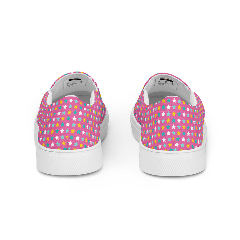 Pink Polka Dot Slip-On #73 - Angled View | HA!LO Canvas Sneakers