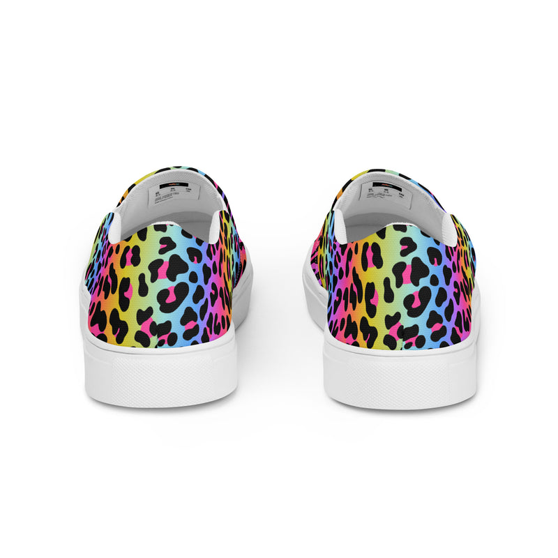 Rainbow Leopard Slip-On #80 - Angled View | HA!LO Canvas Sneakers