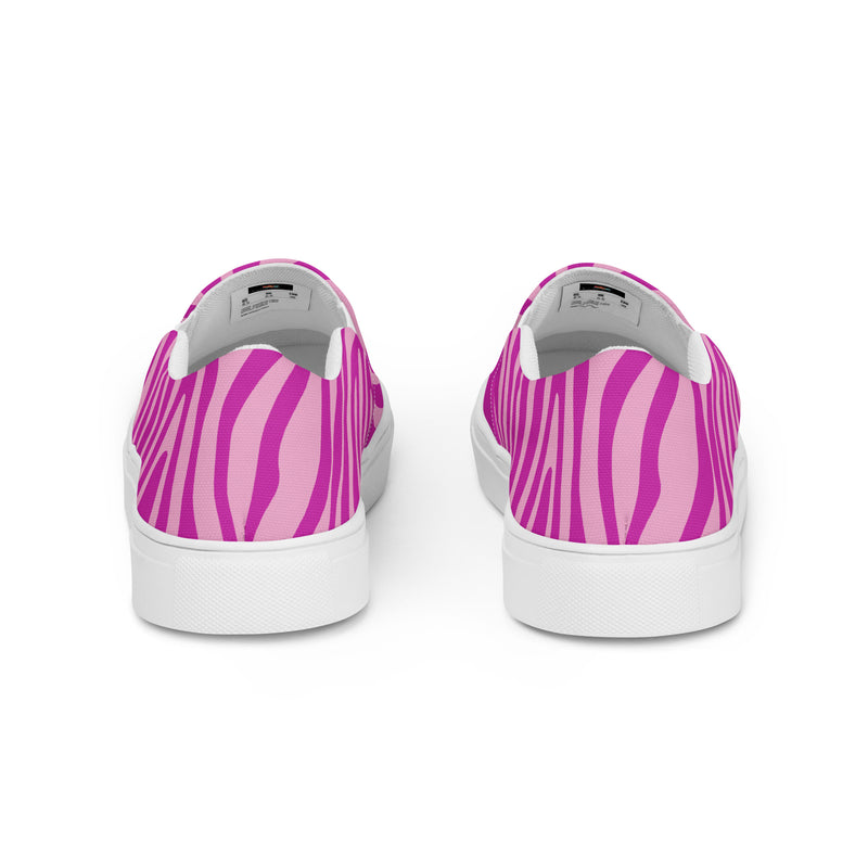 Hot Pink Zebra Slip-On #84 - Angled View | HA!LO Canvas Sneakers