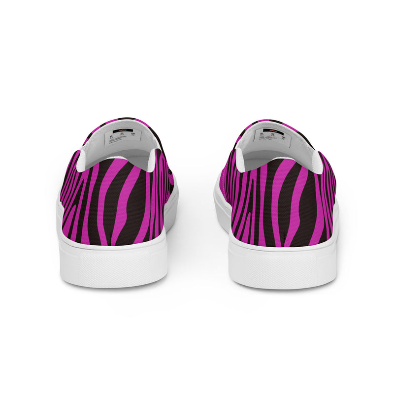 Pink Zebra Slip-On #86 - Angled View | HA!LO Canvas Sneakers