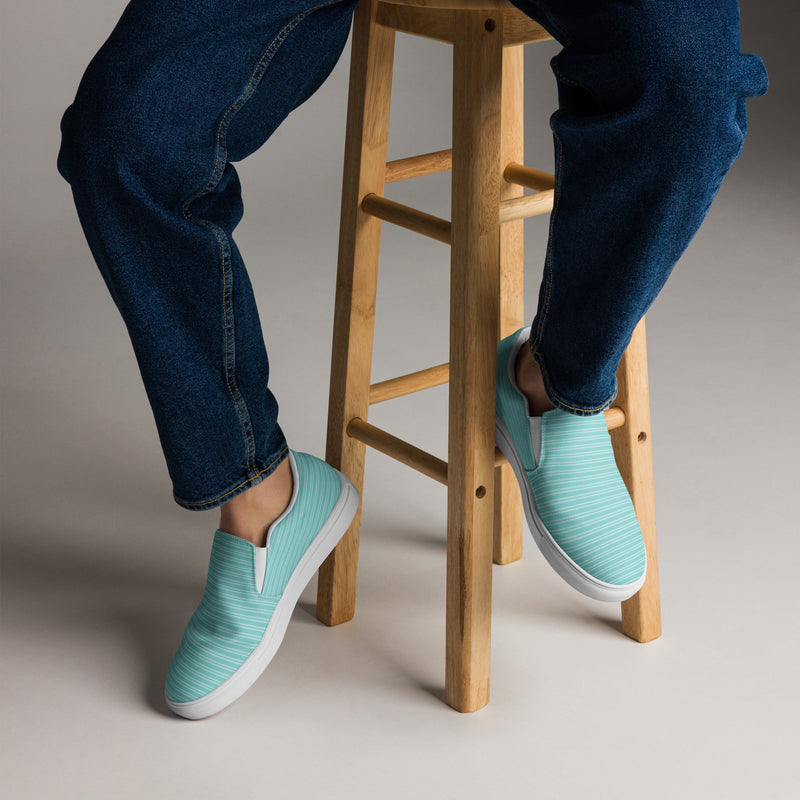 Aqua Pinstripe Slip-On #74 - Opposite Side | HA!LO Canvas Sneakers