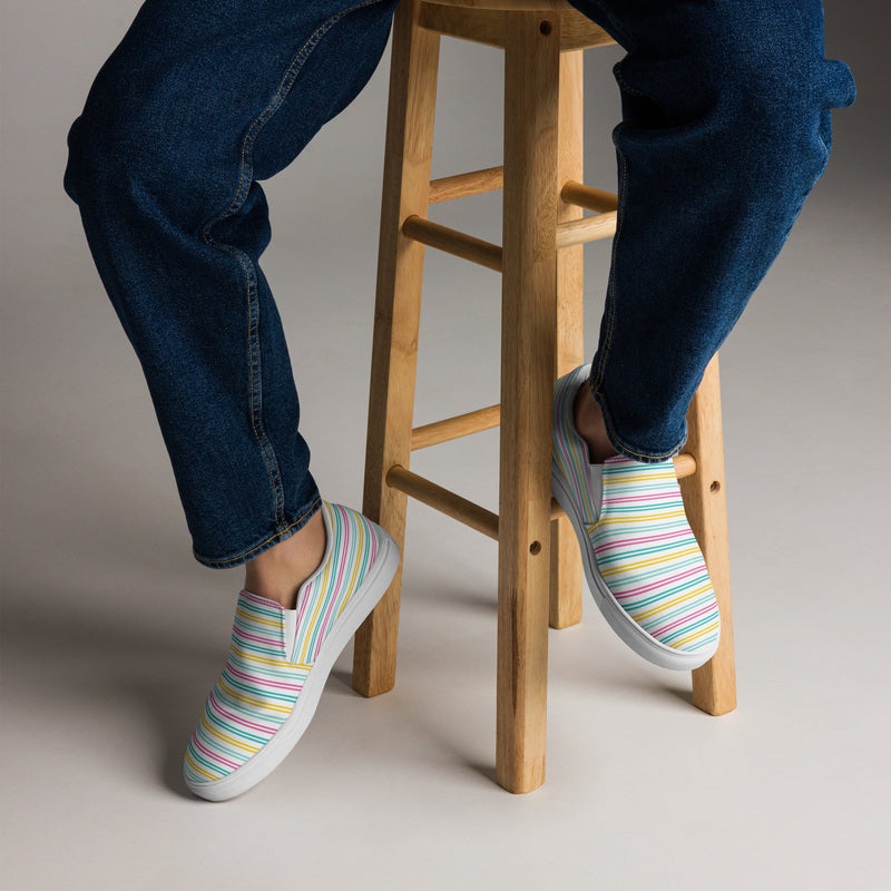 Pastel Rainbow Stripe Slip-On #77 - Opposite Side | HA!LO Canvas Sneakers