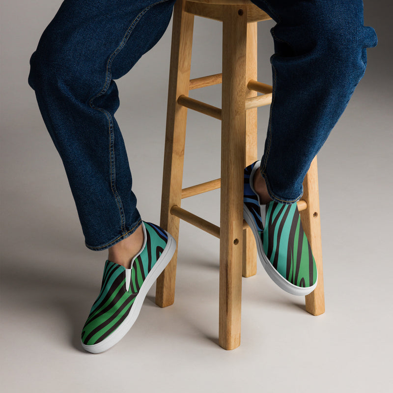 Blue Zebra Slip-On #82 - Opposite Side | HA!LO Canvas Sneakers