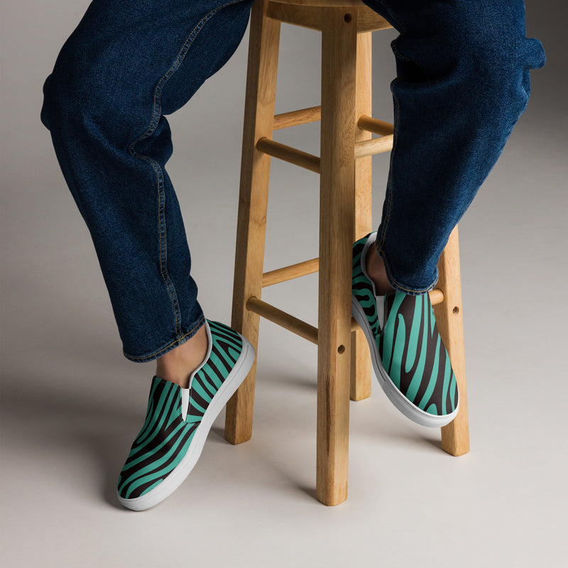Teal Zebra Slip-On #83 - Opposite Side | HA!LO Canvas Sneakers