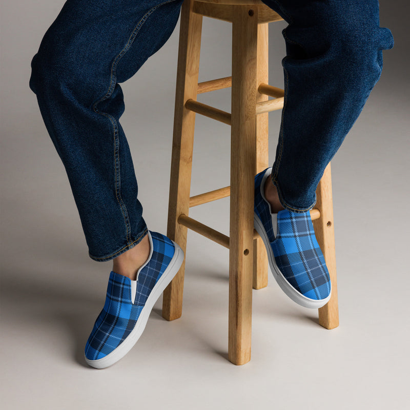 Royal Blue Plaid Slip-On #88 - Opposite Side | HA!LO Canvas Sneakers