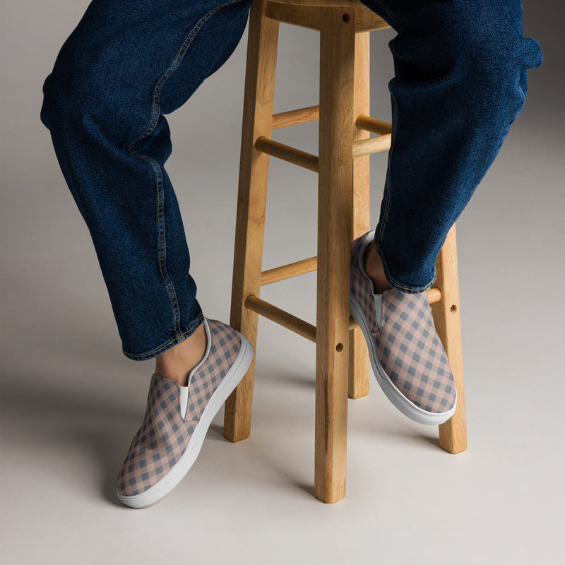 Pink Plaid Wide Slip-On #96 - Opposite Side | HA!LO Canvas Sneakers