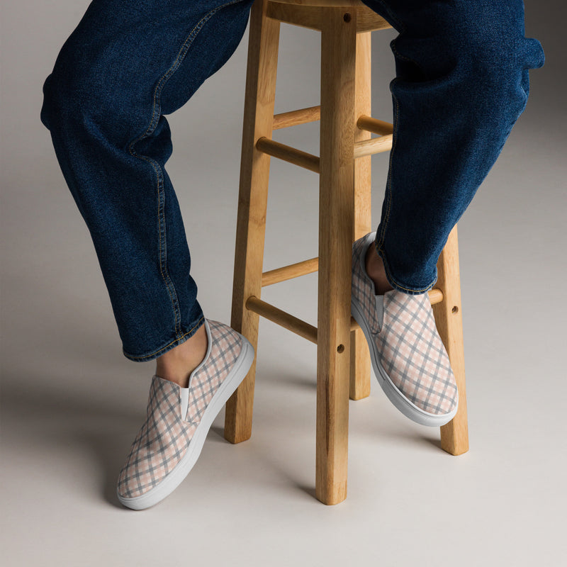 Blush Grid Slip-On #100 - Opposite Side | HA!LO Canvas Sneakers