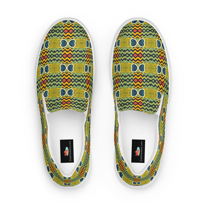 Yellow Green Plaid Slip-On #12 - Front View | HA!LO Canvas Sneakers