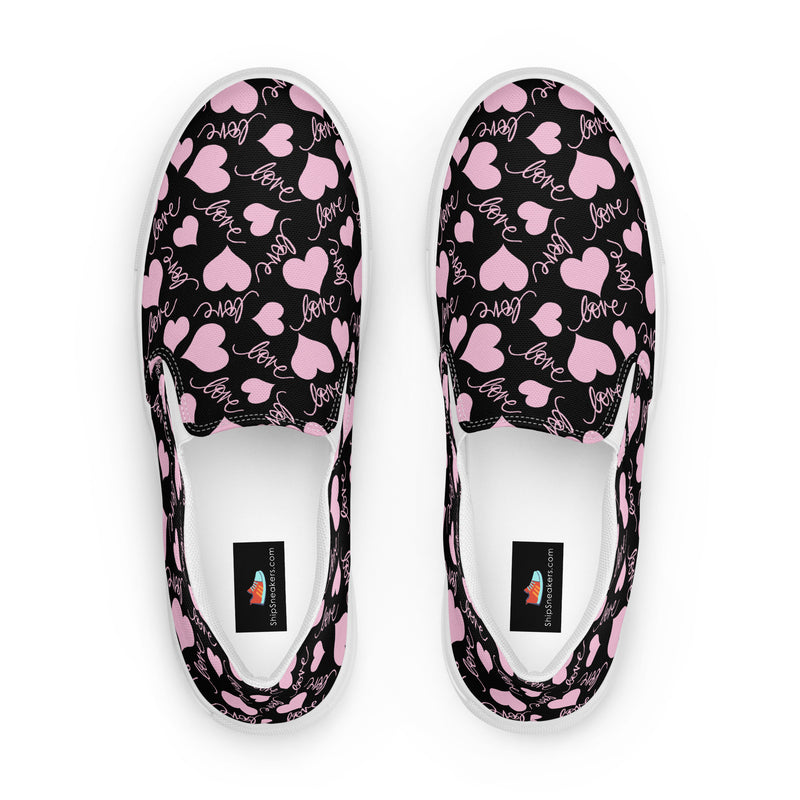 Pink Heart Dark Slip-On #65 - Sole Detail | HA!LO Canvas Sneakers