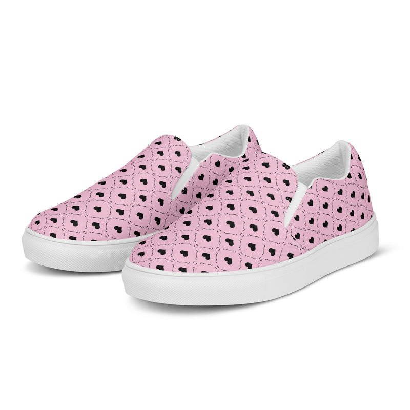 Pink Heart Polka Slip-On #64 - Back View | HA!LO Canvas Sneakers
