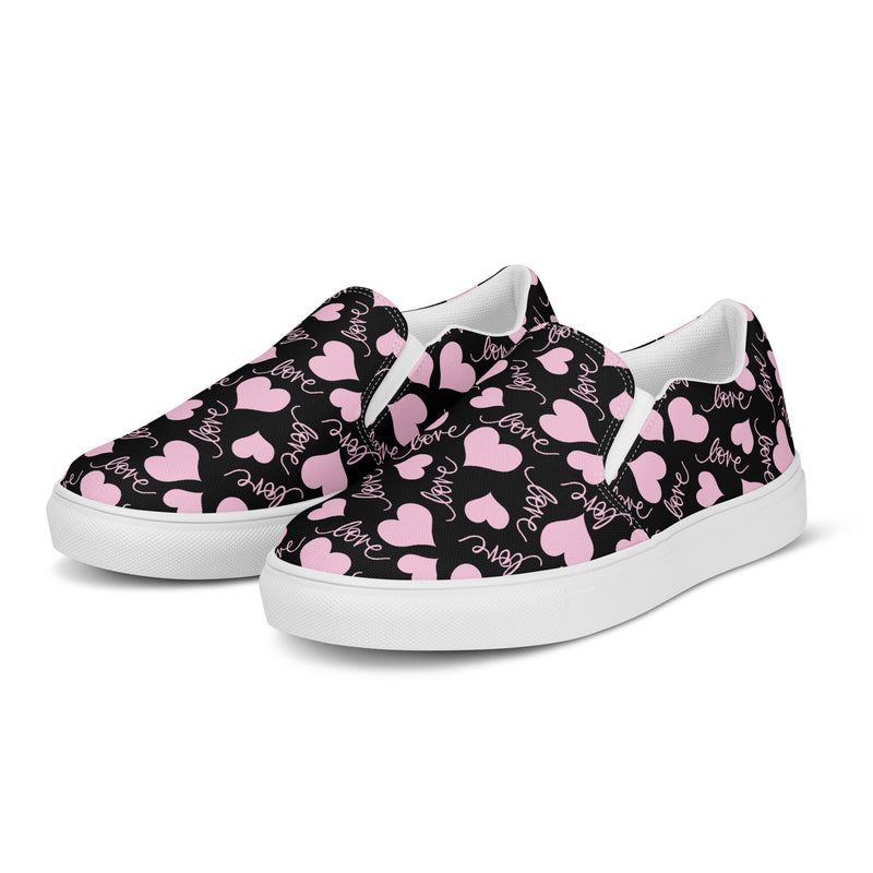 Pink Heart Dark Slip-On #65 - Back View | HA!LO Canvas Sneakers