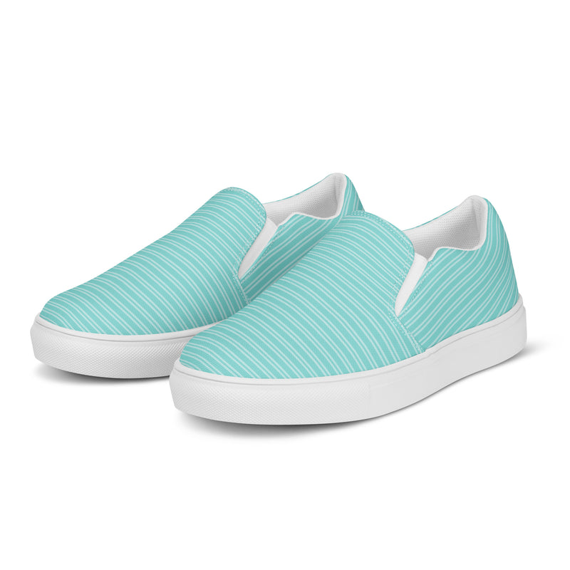 Aqua Pinstripe Slip-On #74 - Back View | HA!LO Canvas Sneakers