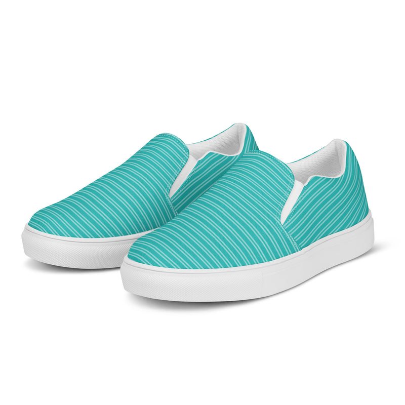 Turquoise Solid Slip-On #76 - Back View | HA!LO Canvas Sneakers