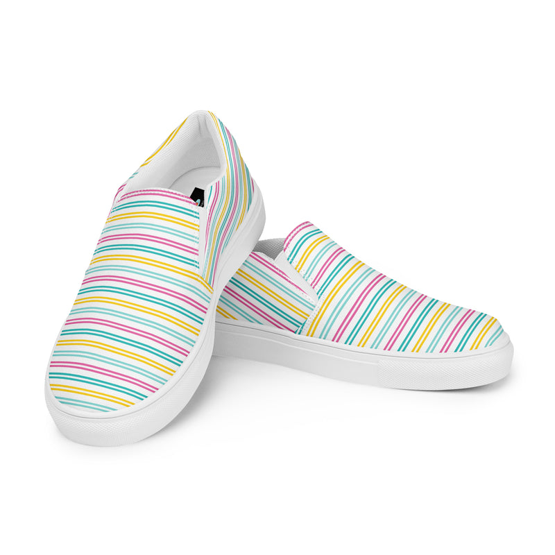 Pastel Rainbow Stripe Slip-On #77 - Top Down View | HA!LO Canvas Sneakers