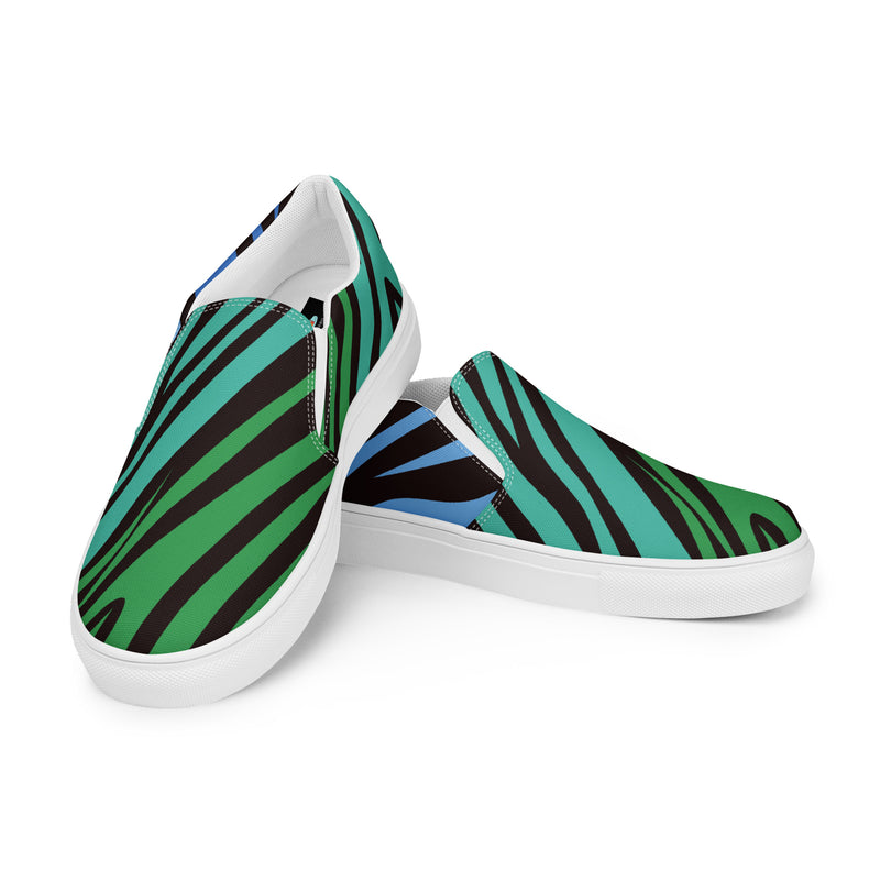 Blue Zebra Slip-On #82 - Top Down View | HA!LO Canvas Sneakers