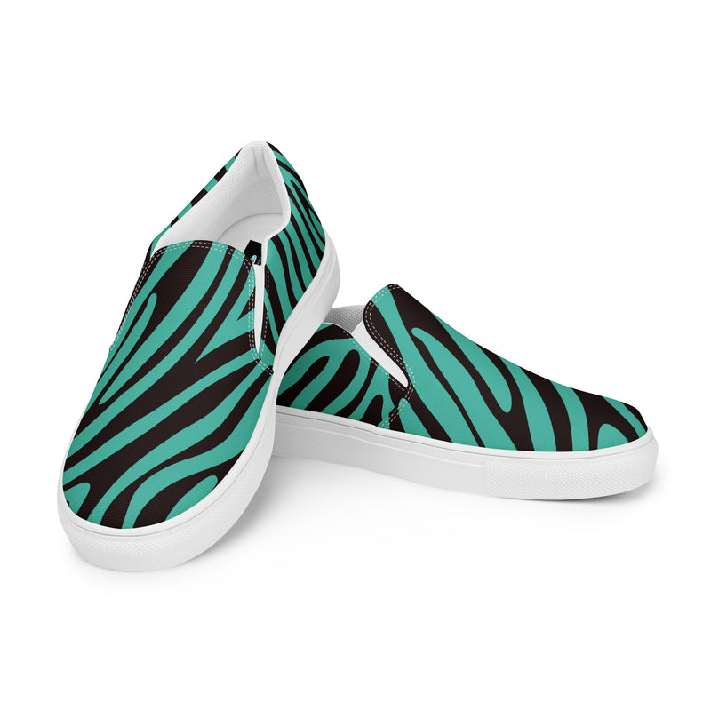 Teal Zebra Slip-On #83 - Top Down View | HA!LO Canvas Sneakers