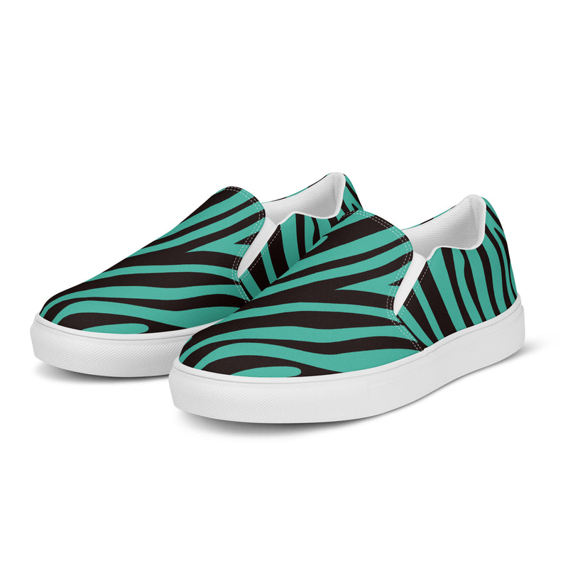 Teal Zebra Slip-On #83 - Back View | HA!LO Canvas Sneakers