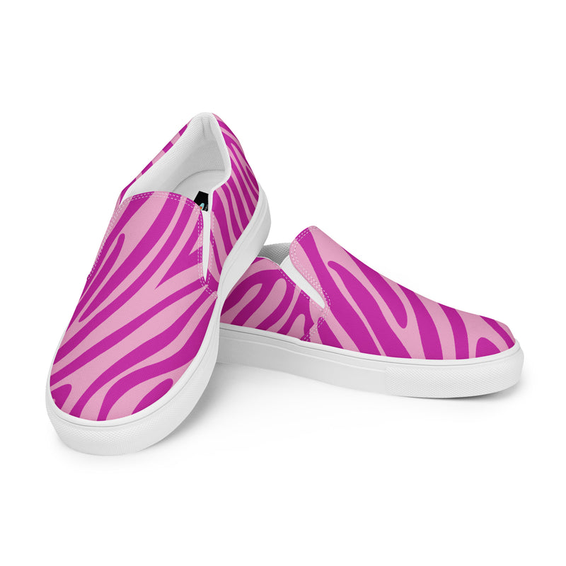 Hot Pink Zebra Slip-On #84 - Top Down View | HA!LO Canvas Sneakers
