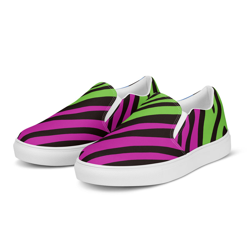 Green Zebra Slip-On #85 - Back View | HA!LO Canvas Sneakers