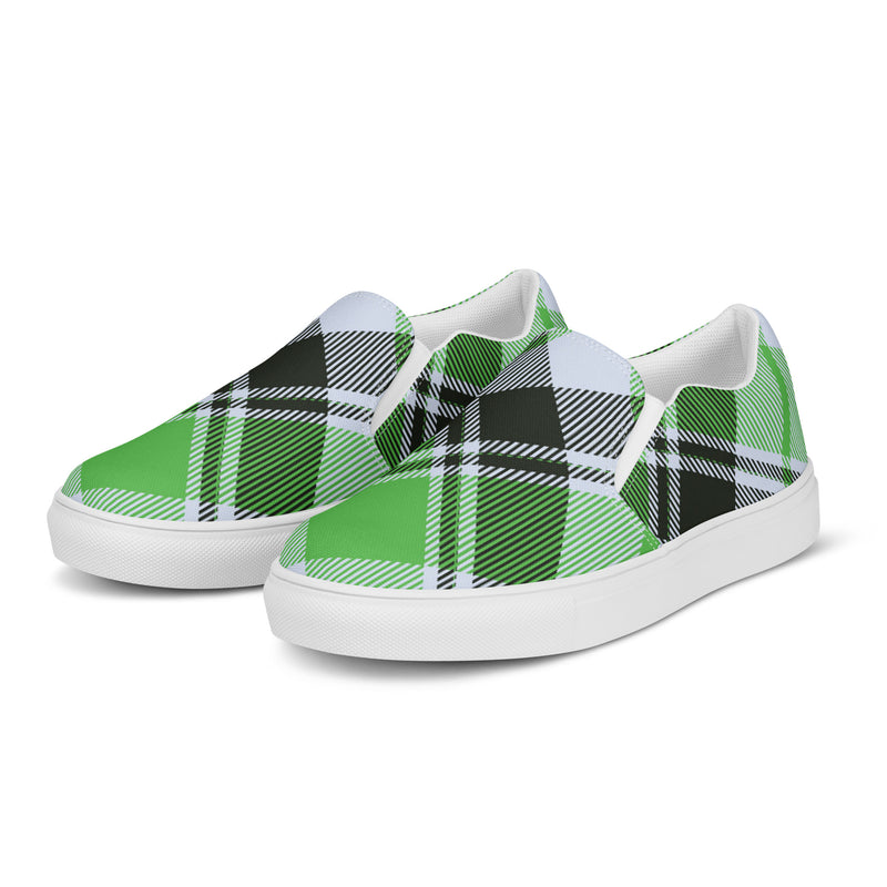 Green Plaid Slip-On #87 - Back View | HA!LO Canvas Sneakers