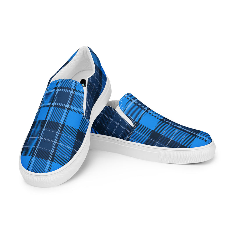 Royal Blue Plaid Slip-On #88 - Top Down View | HA!LO Canvas Sneakers