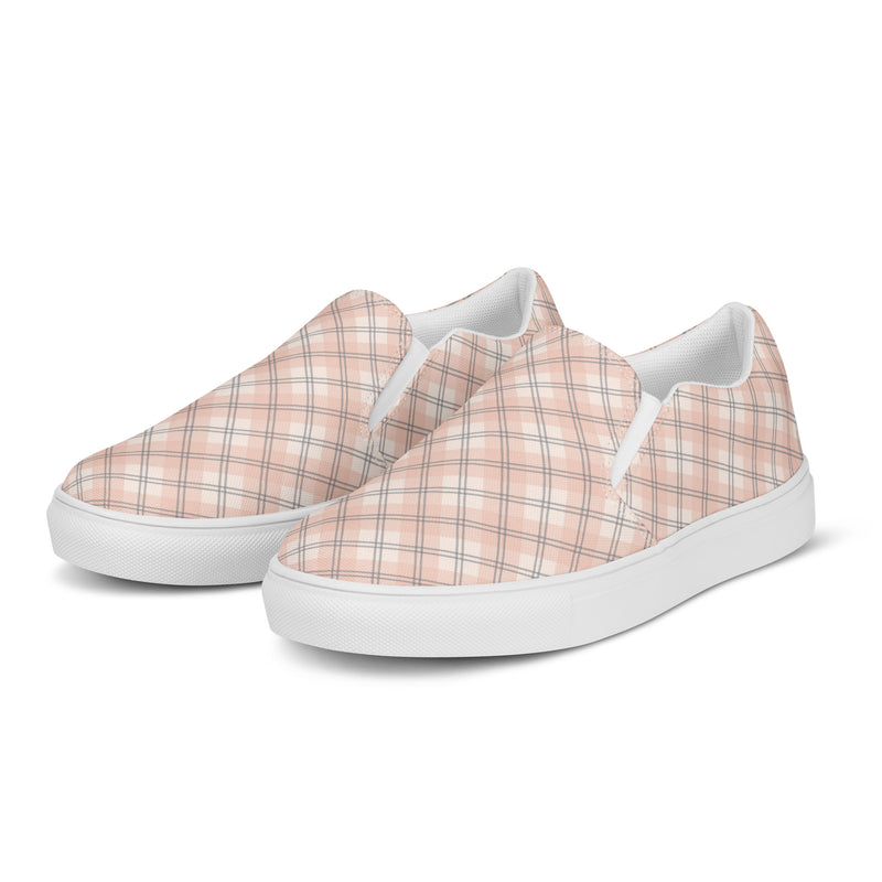 Blush Plaid Slip-On #90 - Back View | HA!LO Canvas Sneakers