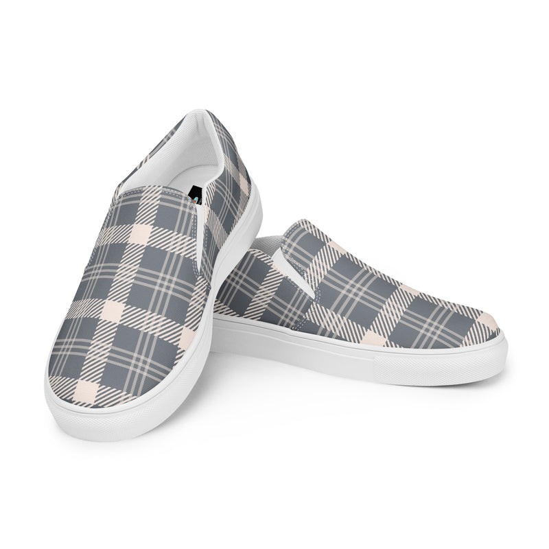 Charcoal Plaid Slip-On #91 - Top Down View | HA!LO Canvas Sneakers