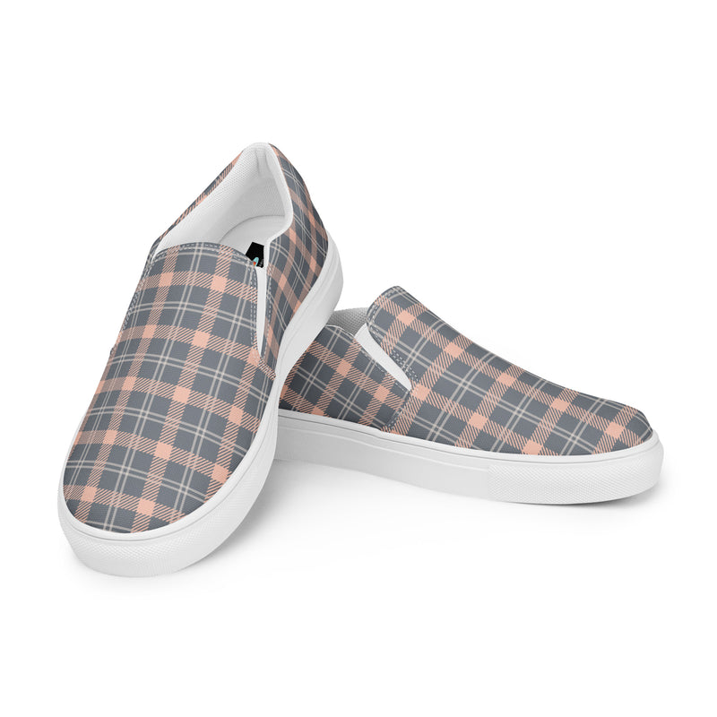 Gray Rose Plaid Slip-On #93 - Top Down View | HA!LO Canvas Sneakers