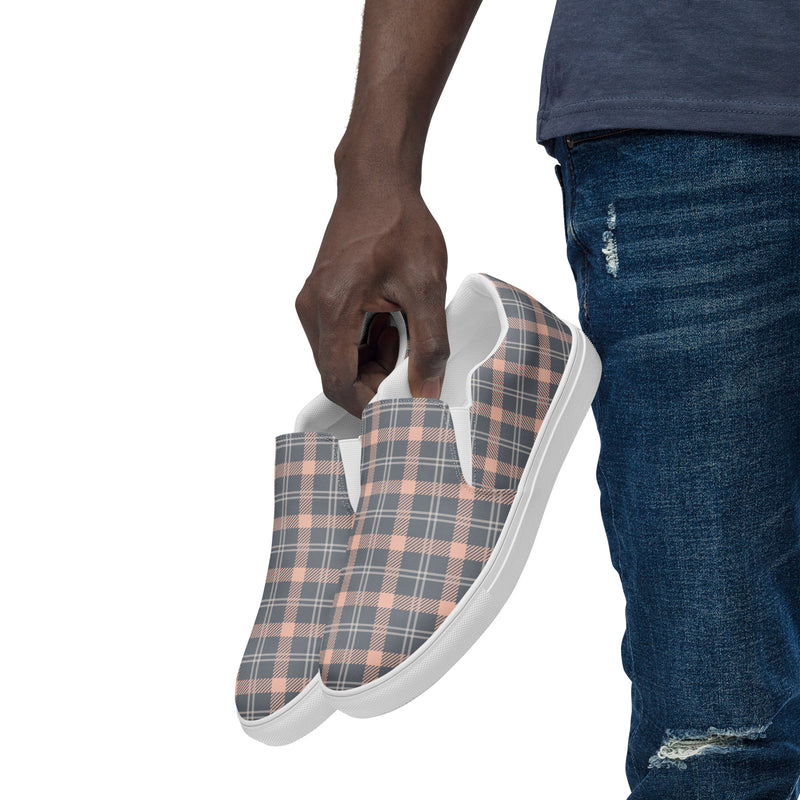 Gray Rose Plaid Slip-On #93 - Opposite Side | HA!LO Canvas Sneakers