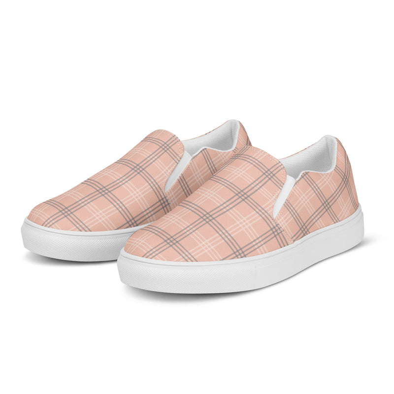 Peach Tartan Slip-On #97 - Back View | HA!LO Canvas Sneakers