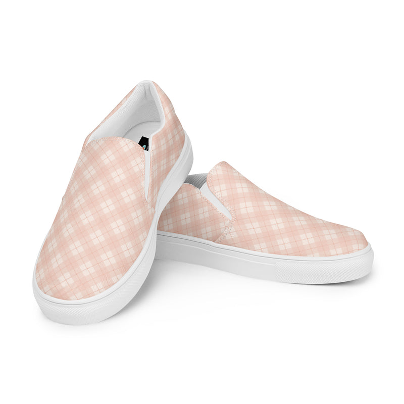 Peach Plaid Slip-On #99 - Top Down View | HA!LO Canvas Sneakers