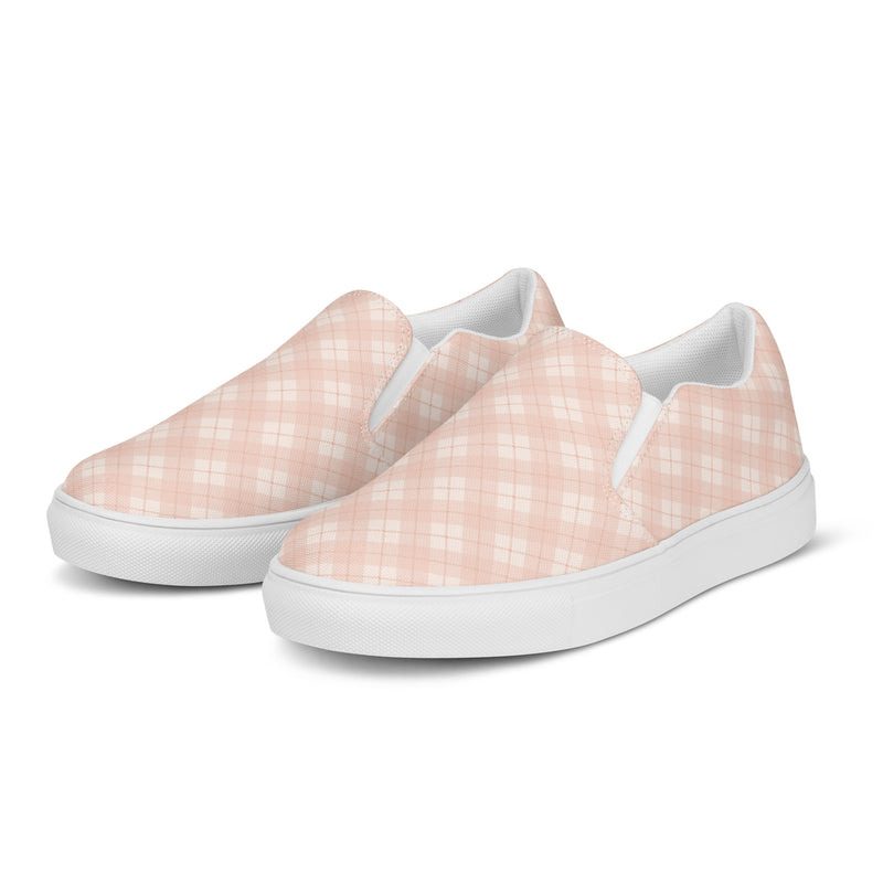 Peach Plaid Slip-On #99 - Back View | HA!LO Canvas Sneakers