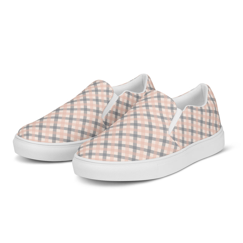 Blush Grid Slip-On #100 - Back View | HA!LO Canvas Sneakers