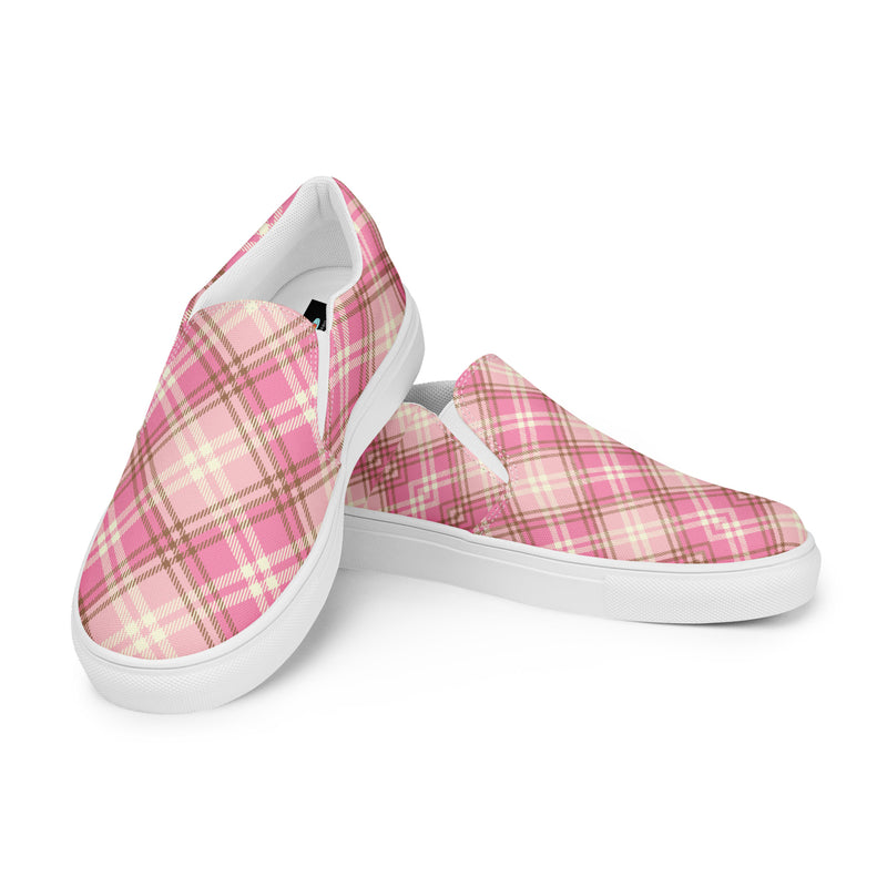 Pink Plaid Slip-On #101 - Top Down View | HA!LO Canvas Sneakers