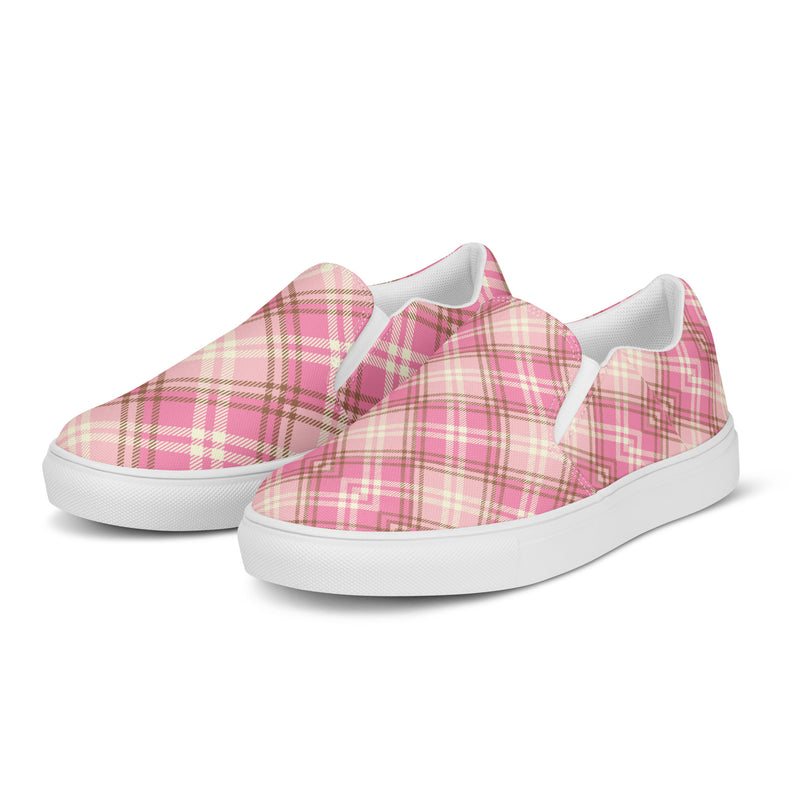 Pink Plaid Slip-On #101 - Back View | HA!LO Canvas Sneakers