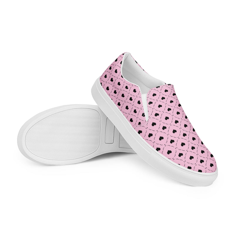 Pink Heart Polka Slip-On #64 - Front View | HA!LO Canvas Sneakers