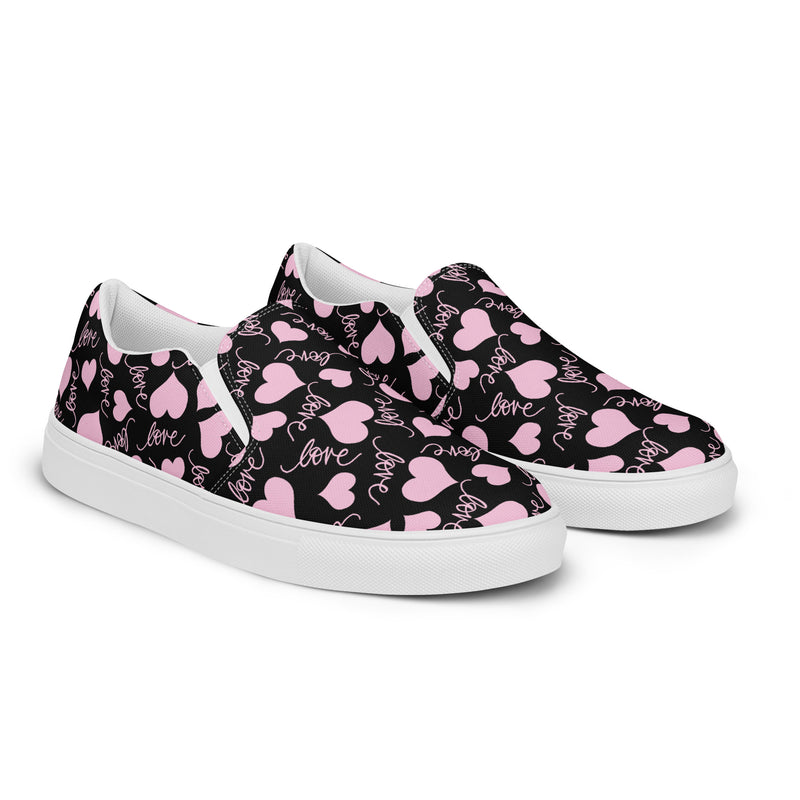 Pink Heart Dark Slip-On #65 - Canvas High Top Sneakers | HA!LO