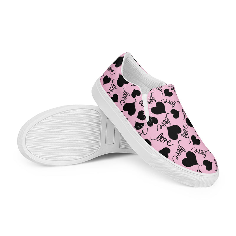 Pink Heart Scatter Slip-On #67 - Front View | HA!LO Canvas Sneakers