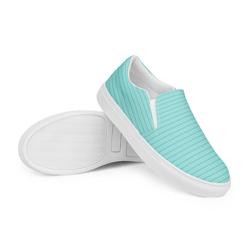 Aqua Pinstripe Slip-On #74 - Front View | HA!LO Canvas Sneakers