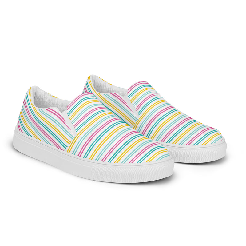 Pastel Rainbow Stripe Slip-On #77 - Canvas High Top Sneakers | HA!LO