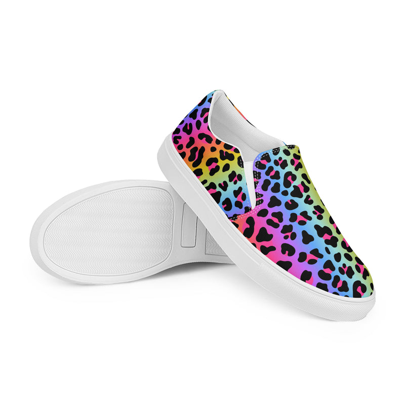 Rainbow Leopard Slip-On #80 - Front View | HA!LO Canvas Sneakers