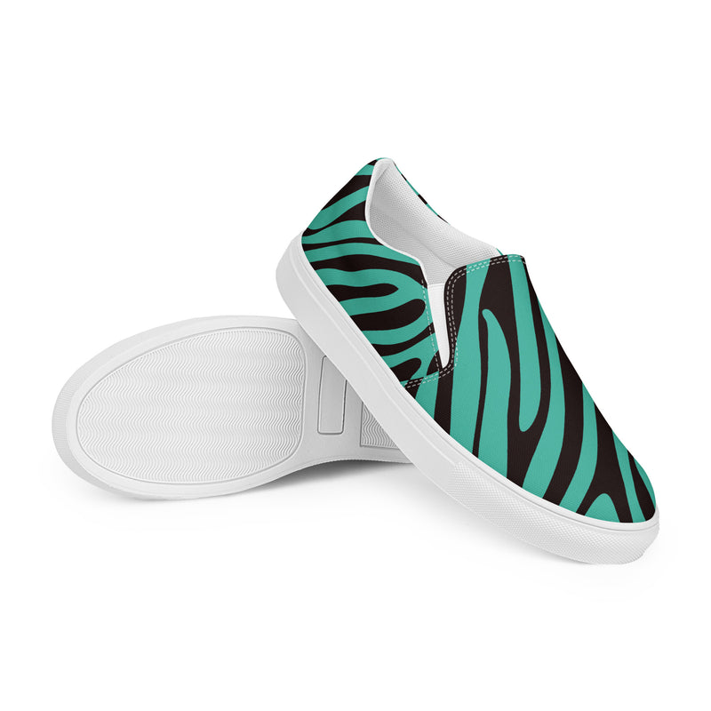 Teal Zebra Slip-On #83 - Front View | HA!LO Canvas Sneakers