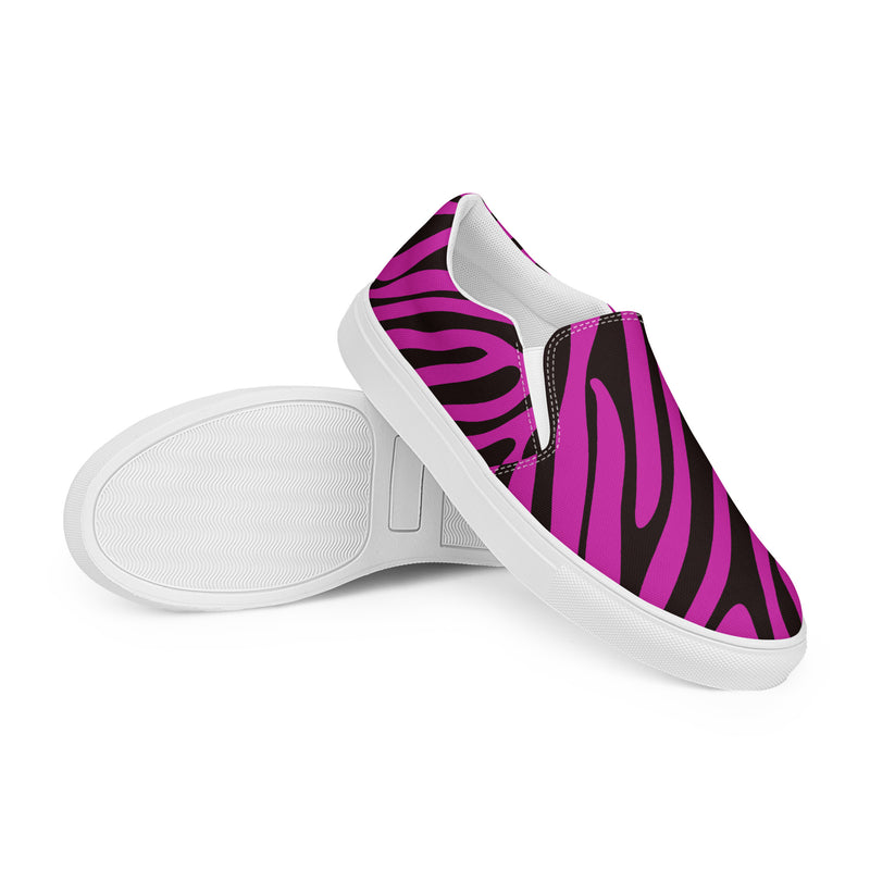 Pink Zebra Slip-On #86 - Front View | HA!LO Canvas Sneakers