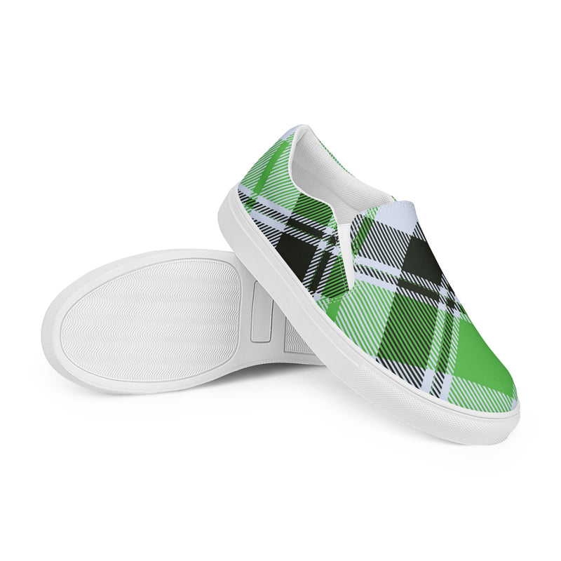 Green Plaid Slip-On #87 - Front View | HA!LO Canvas Sneakers
